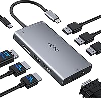 HODO 8-in-1 USB C Docking Station: Dual 4K HDMI+DP+VGA Triple/Quad Monitor Adapter, 100W PD for Dell Latitude, HP EliteBook, Lenovo ThinkPad