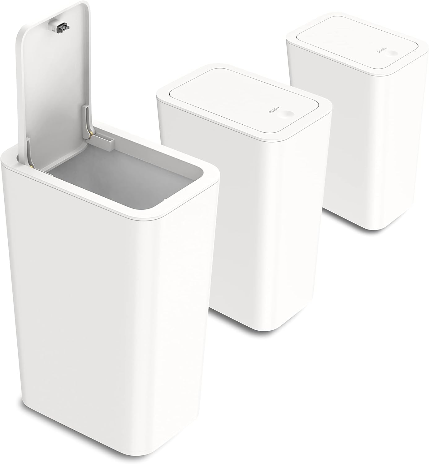 Product image of N. NETDOT 3 Pack 10L / 2.6 Gallon Small Trash Can with Lid, Bathroom Garbage Can with Pop-Up Lid, Waste Basket for Bathroom, Kitchen, Bedroom, Powder Room, Craft Room, Office, College (Off White)