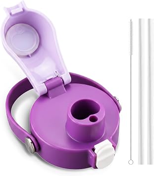 2 IN 1 Replacement Lid Compatible with Owala Freesip Stainless Steel Bottles 16oz 24oz 32oz 40oz and Clear Tritan Plastic Bottles 25oz, One Button Bottle Top Lid Accessory and Straws Purple