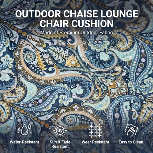 Kigley 72x21 Inch Outdoor Chaise Lounge Chair Cushions Set of 2, Pool Patio Chair Cushions for Outdoor Furniture Waterproof High-Density Foam Pad with Covers Non-Slip Ties Lawn Beach(Paisley,Green) by Kigley - Used condition - Image 4