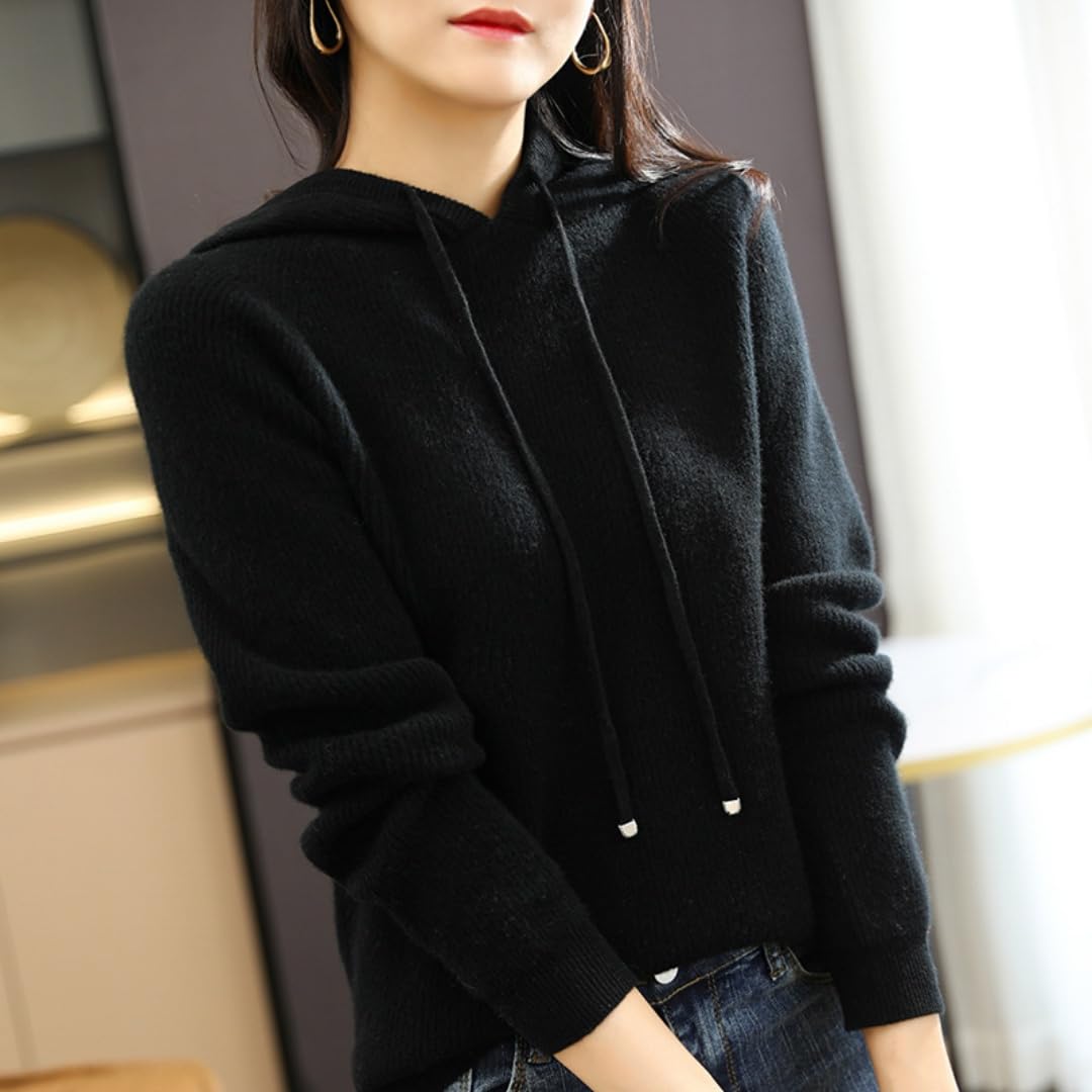 Kaschmir-Pullover für Damen, weicher Kapuzenpullover, Winter, warme Hoodies für Damen, leicht, solide, dicke Strick-Sweatshirts