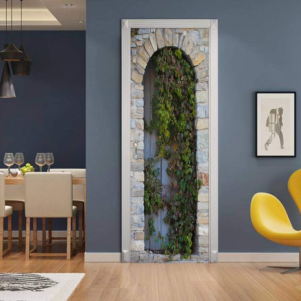 Fykjgs Modern Arched Door Door Stickers for Interior Doors Green 3D Door Decals Art Sticker Self Adhesive Door Murals for Bedrooms Living Room Bathroom Home Decor G580?86x200 cm?
