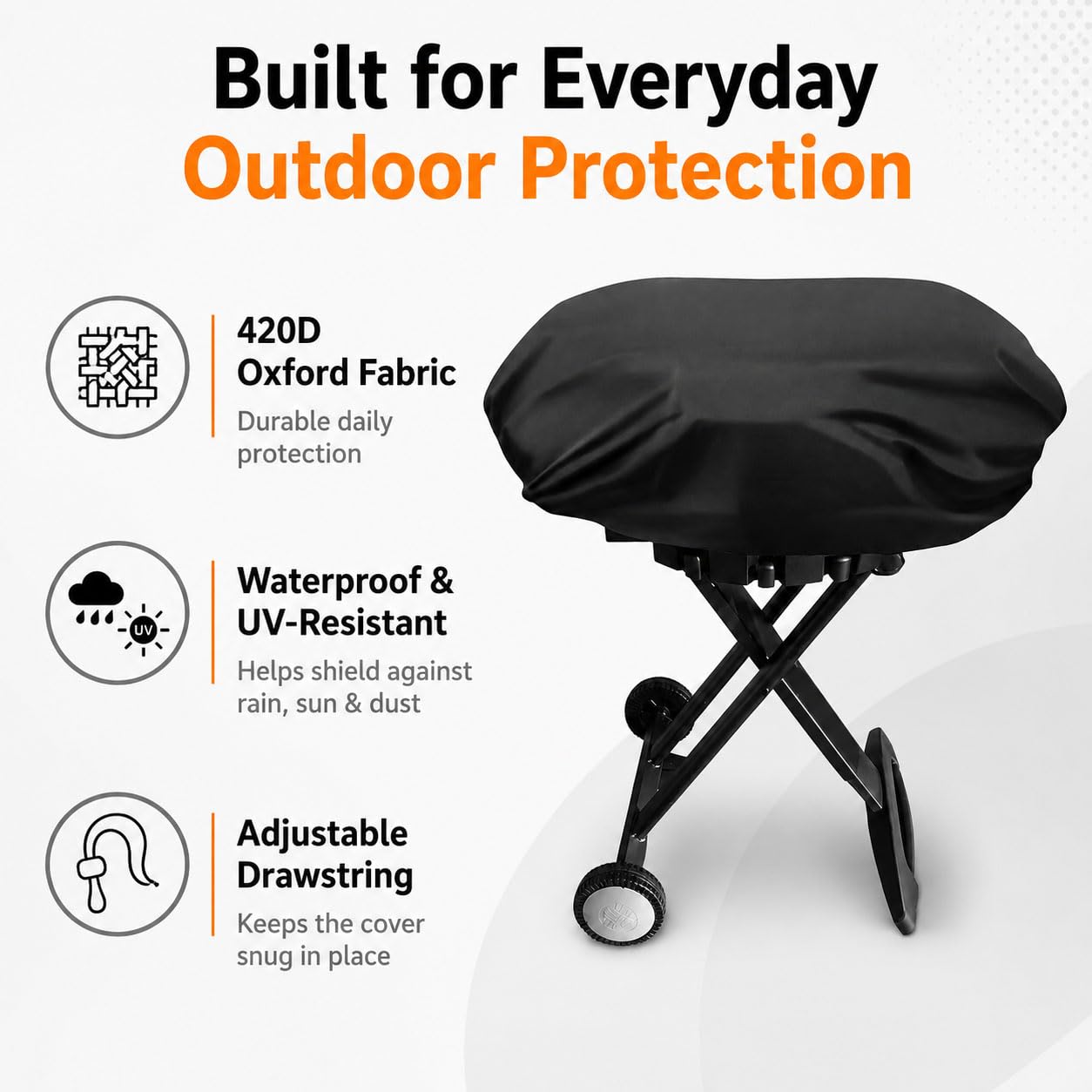 Copertura Barbecue Portatile per Grill2Go X200 25409200 2024 2025 2026+, Impermeabile Copri BBQ Oxford 420D, Anti-UV e Antipolvere con Coulisse Regolabile