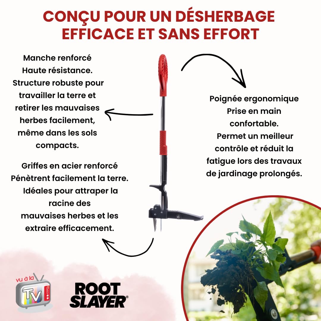 Venteo - Désherbeur Manuel Rootslayer | Désherbage Jardin Mauvaises Herbes | Extracteur Racines Profondes | Outil Jardinage Pelouse avec Levier Appui Pied | Travaux Jardin Gazon Terre Sol Dur