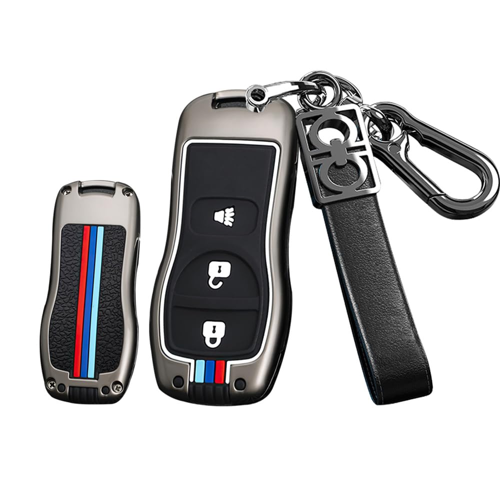 HIBEYO 3 Button Alloy Key Fob Cover for Nissan Tiida Sentra X-Trail T30 Altima Frontier Armada Maxima for Infiniti QX56 JA60 FX35 Key Smart Key Cover Accessories-3 Button Black