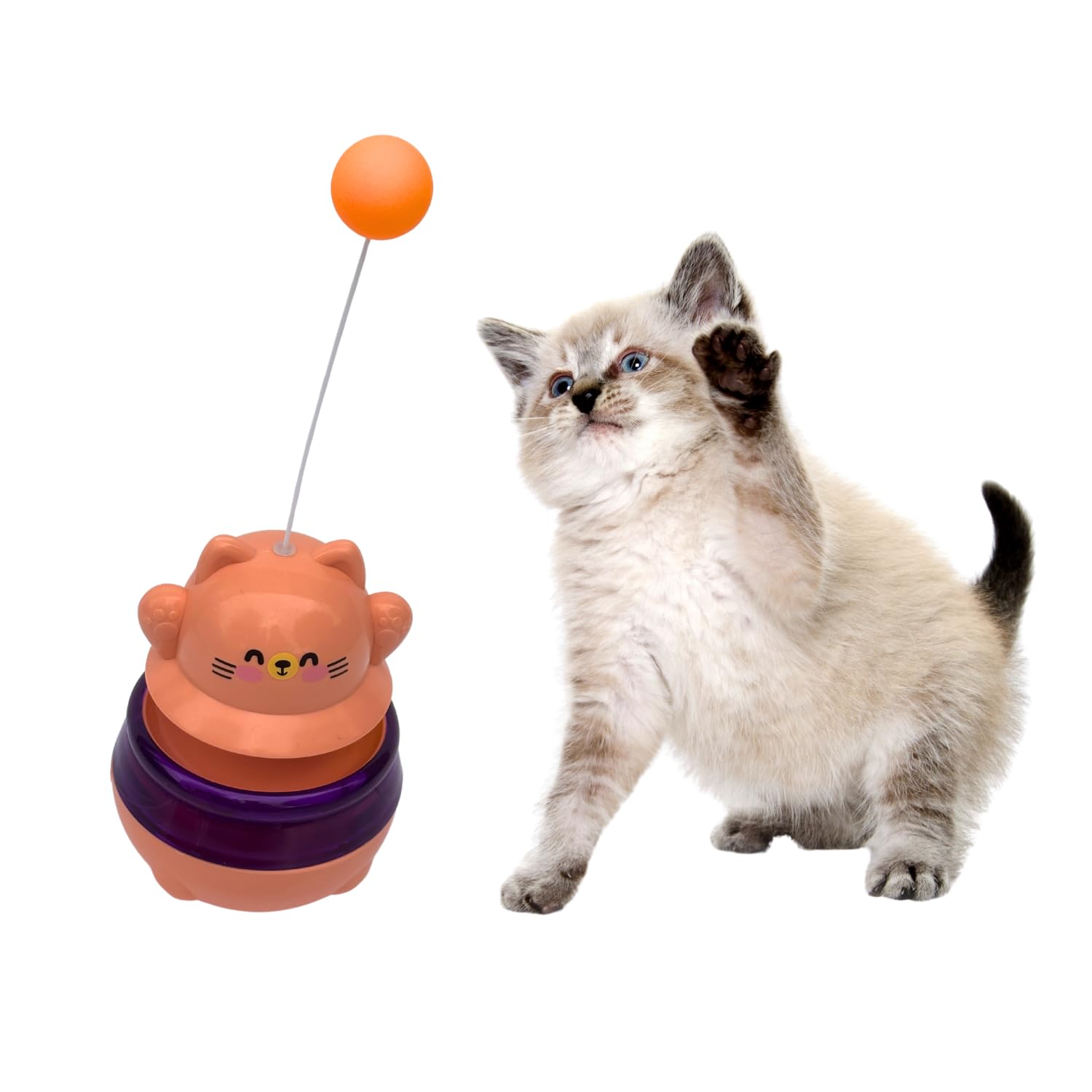 Rangebow Pets Cat Tumbler Toy with Ball, Interactive Teaser Toy for Cats and Kittens with Cat Hunting Ball and Teasing Wand
