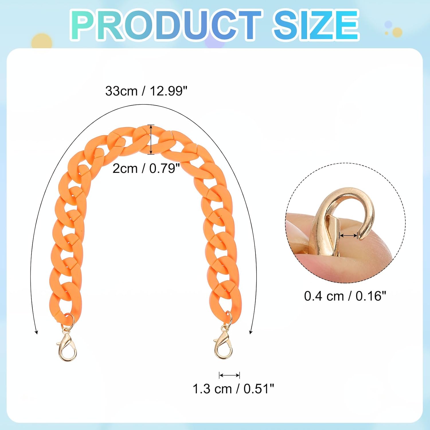 PATIKIL Acrylic Purse Chain, 15 Inch Acrylic Chain Linking Rings Handbag Strap Quick Link C-Clips Hooks Connectors for Jewelry Making DIY Craft Purse Eyeglass, Matte Orange - Image 2