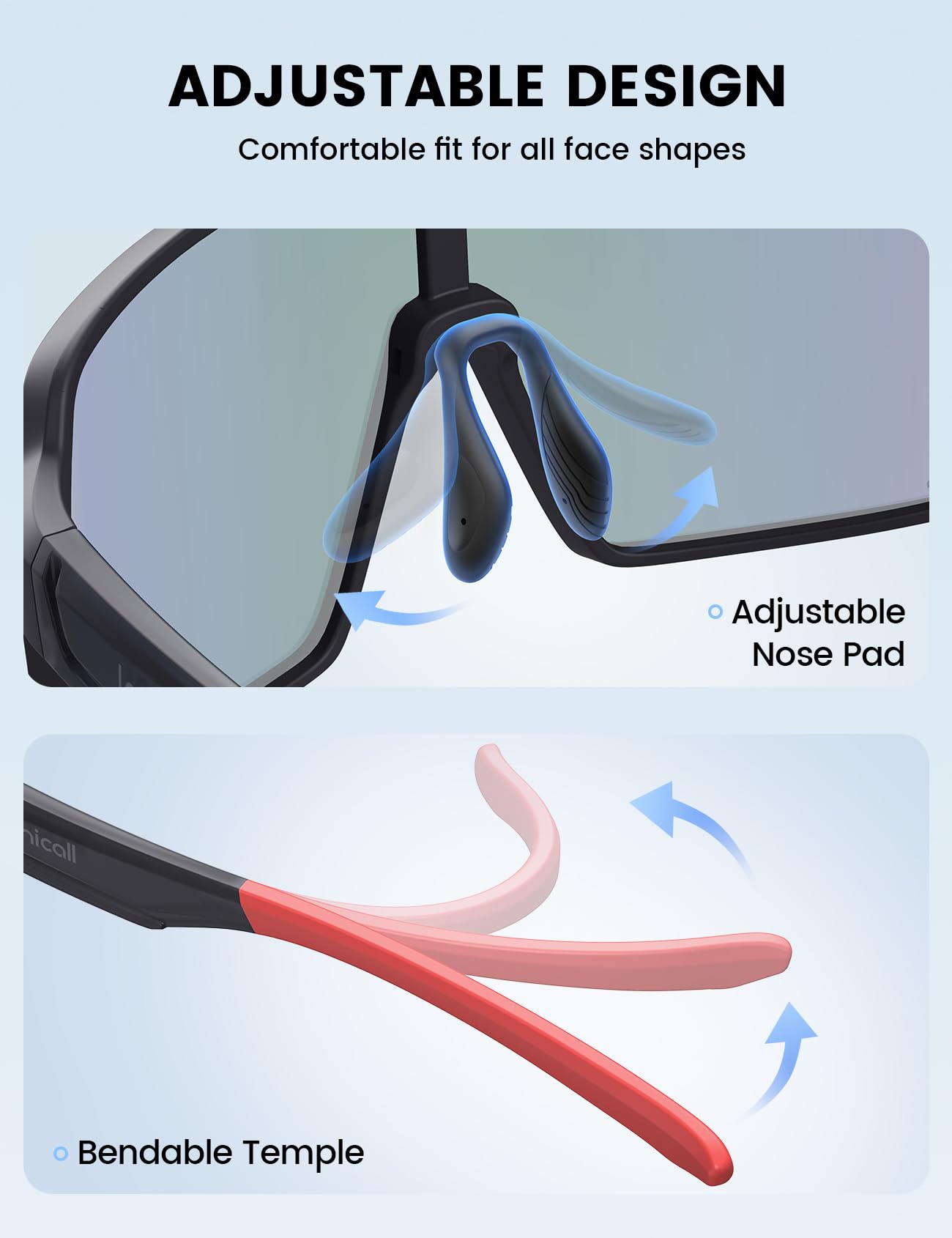 Lamicall Lunettes de Soleil Polarisées Cyclisme, [29g Ultra-Légère] Protection UV400, TR90-Monture, Lunettes de Soleil de Sport Réglables Homme pour Pêche/Course à pied/Randonnée