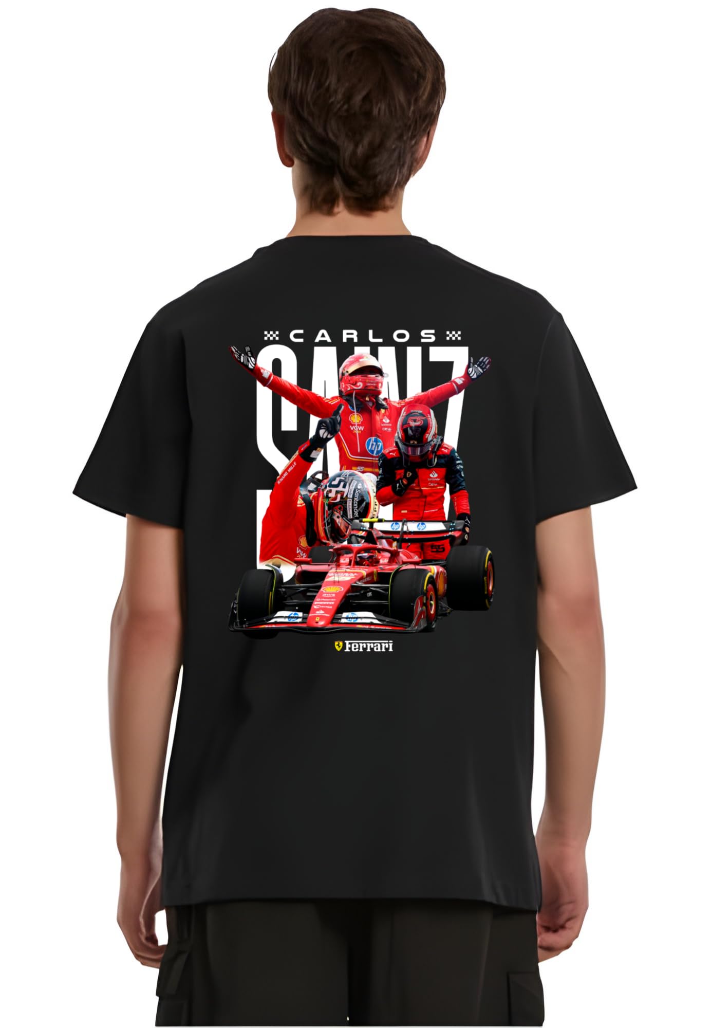 Formula1 Carlos Sainz F-One Graphic Printed Black T-Shirt with F1 car Design Back Print, Casual Streetwear Style-picture-27