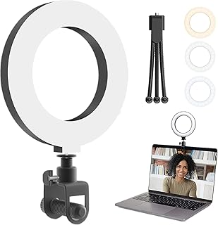 WapoRich Video Conference Lighting with Tripod Stand, 6" Zoom Light with Clamp for Laptop, LED Circle Ring Light with 3 Light Modes & 10 Brightness for Live Streaming, YouTube, Tiktok, Skype, Vlog