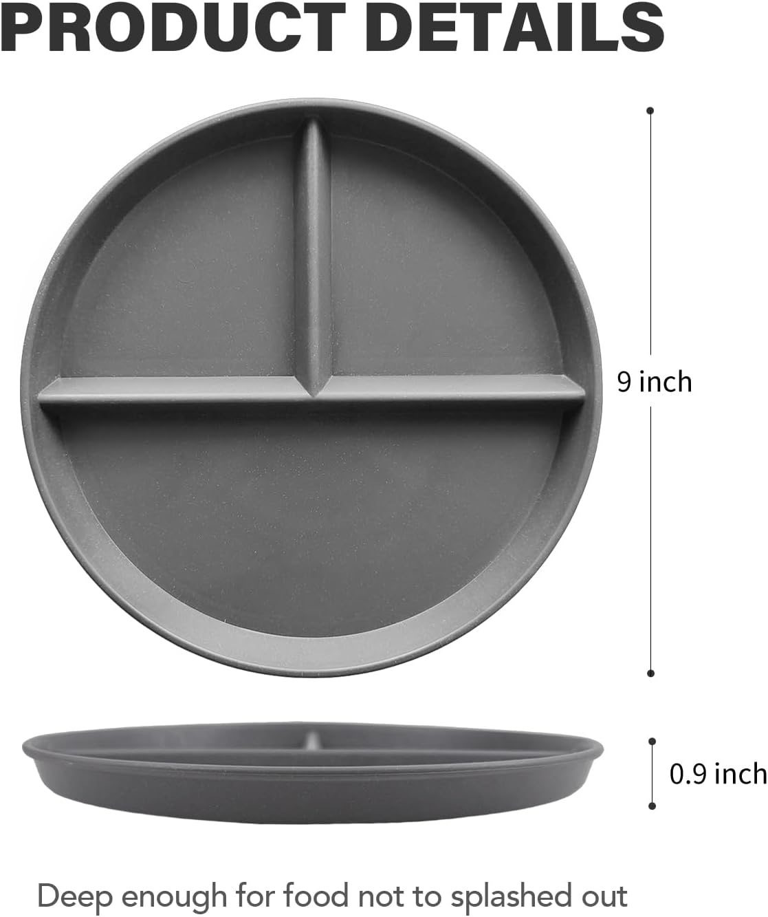 greenandlife 9 Inch 4PCS Unbreakable Portion Control Plates, Divided Plates for Kids Adults, Dishwasher & Microwave Safe Compartment Plate, Lightweight Reusable Wheat Straw Plate, BPA Free - Image 2