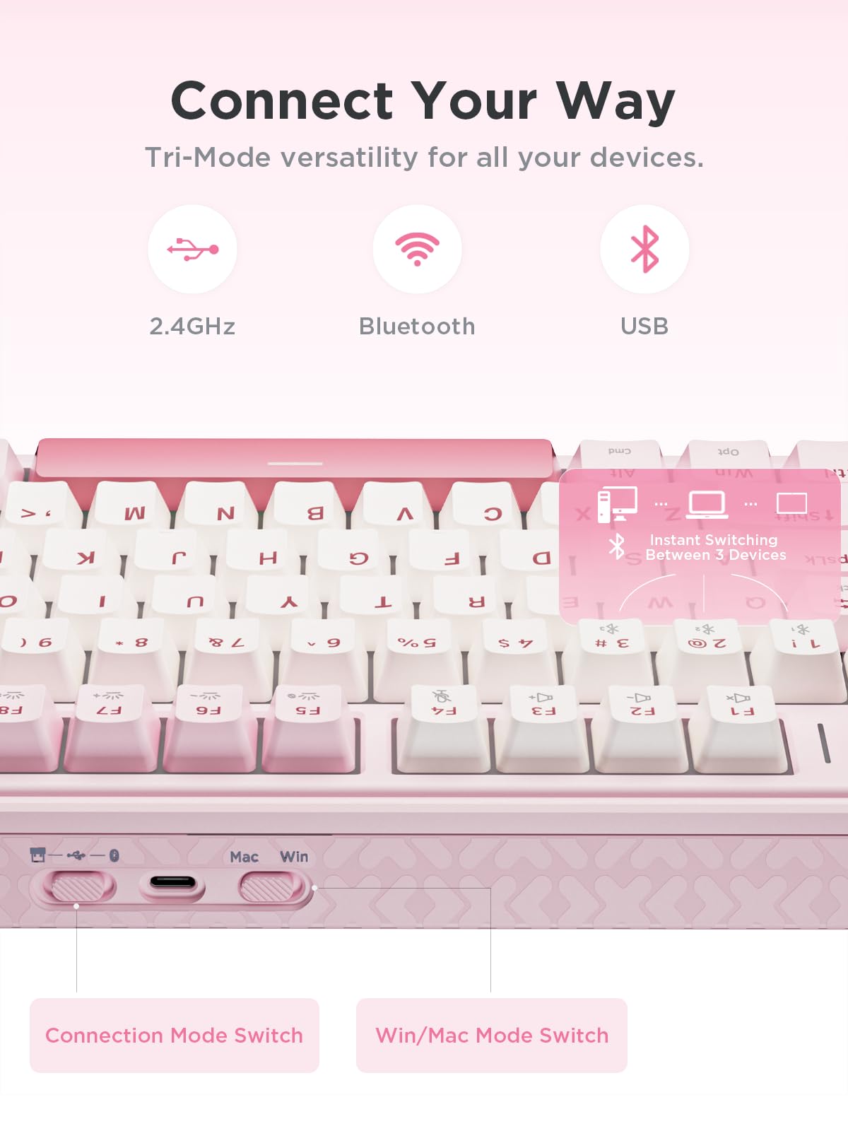 wegear Tastiera meccanica compatta 75% con manopola per PC/Mac/Laptop-rosa