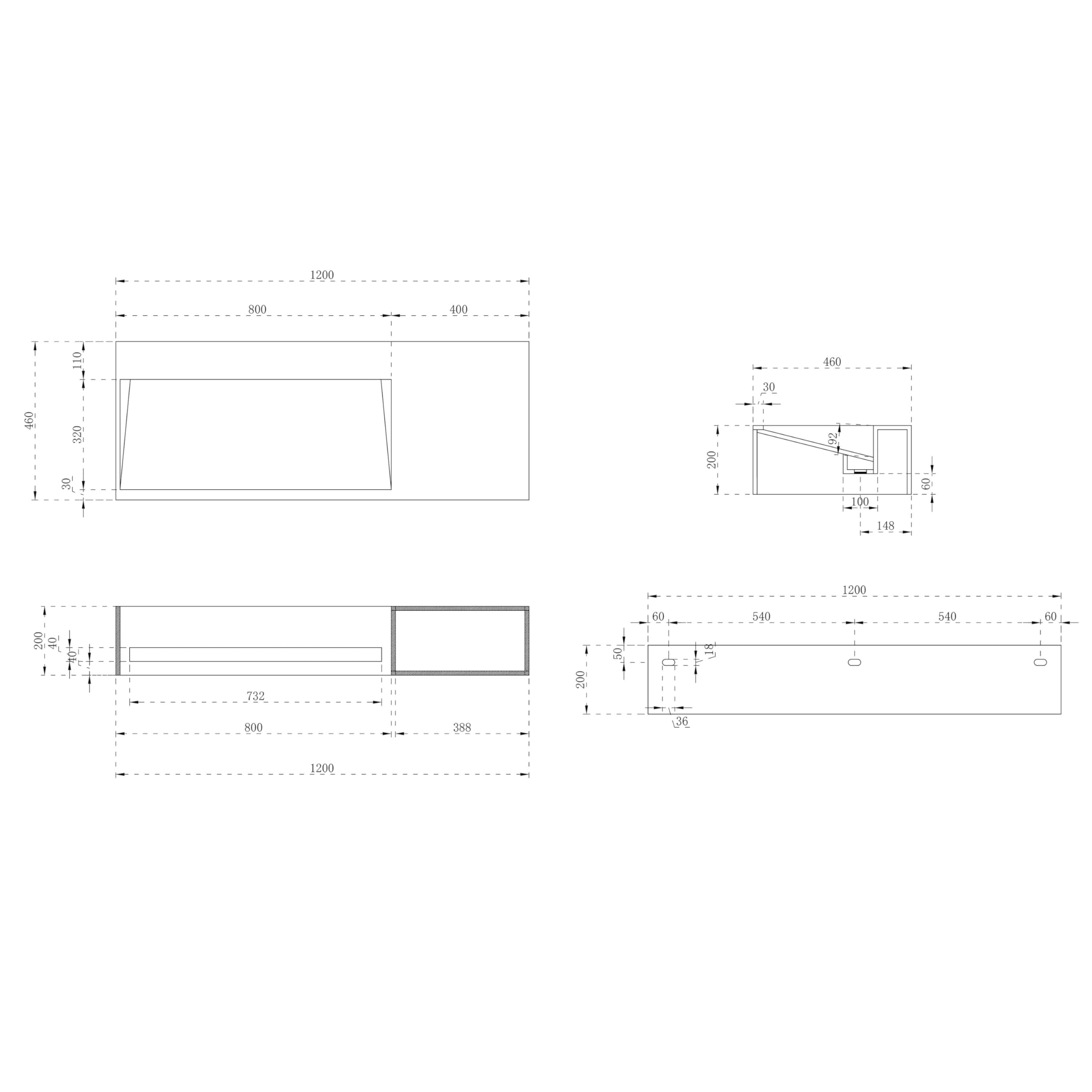 Lavabo sospeso con portaoggetti e porta asciugamani TWG62 - Solid Surface - bianco opaco, Larghezza lavabo:120 cm