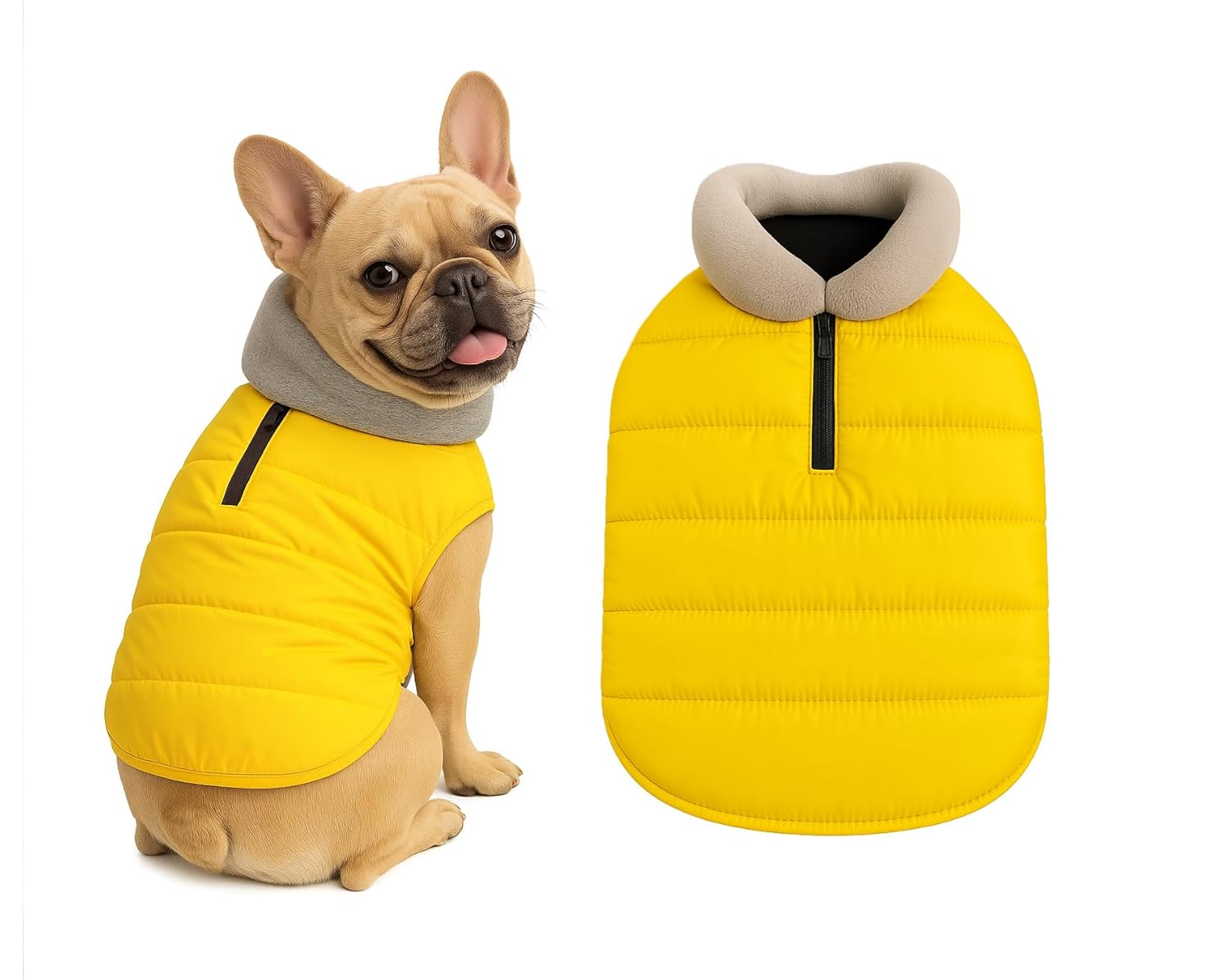 The Pets Company Dog Winter Coat Jacket, Cloth, Windproof, Waterproof, Light Weight, Washable, Ultra Warm Thick Fleece Lined Dog Vest for Cold Weather Protection, (Yellow, Small – Medium – 16 Inch)