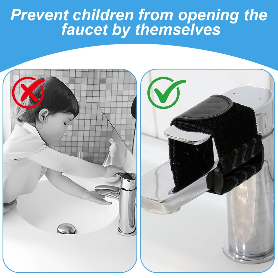 3 Pièces Empêche Les Enfants D'ouvrir Le Robinet Bande Élastique Avec Velcro et Bandes Anti-dérapantes Accessoires De Robinetterie Pour Cuisines Salles De Bains Sécurité De L'eau Pour Enfant