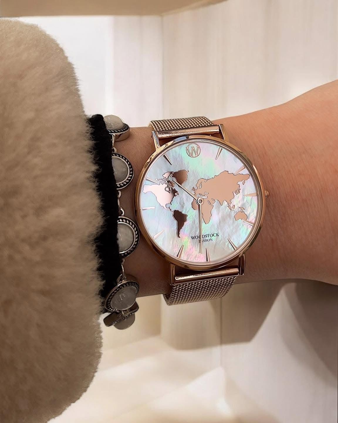 Woodstock Zambon Orologio Donna Elegante – Quadrante in Vera Madreperla – Acciaio 316L Oro Rosa – 5ATM Impermeabile – Design Raffinato e Regolabile – Regalo di Lusso