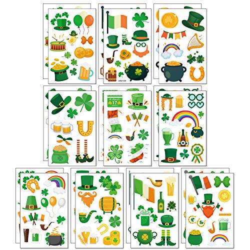 Hartop 20 Sheets St. Patrick's Day Tattoos Waterproof Shamrock Temporary Tattoos for Party Favors Decorations