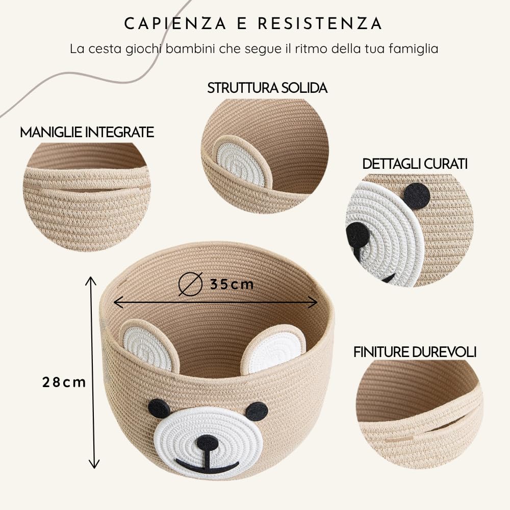 BELMIN Cesta Giochi Bambini Ø35cm – Cesto Portaoggetti Capiente e Stabile, Perfetto come Porta Peluche e Contenitore per la Cameretta