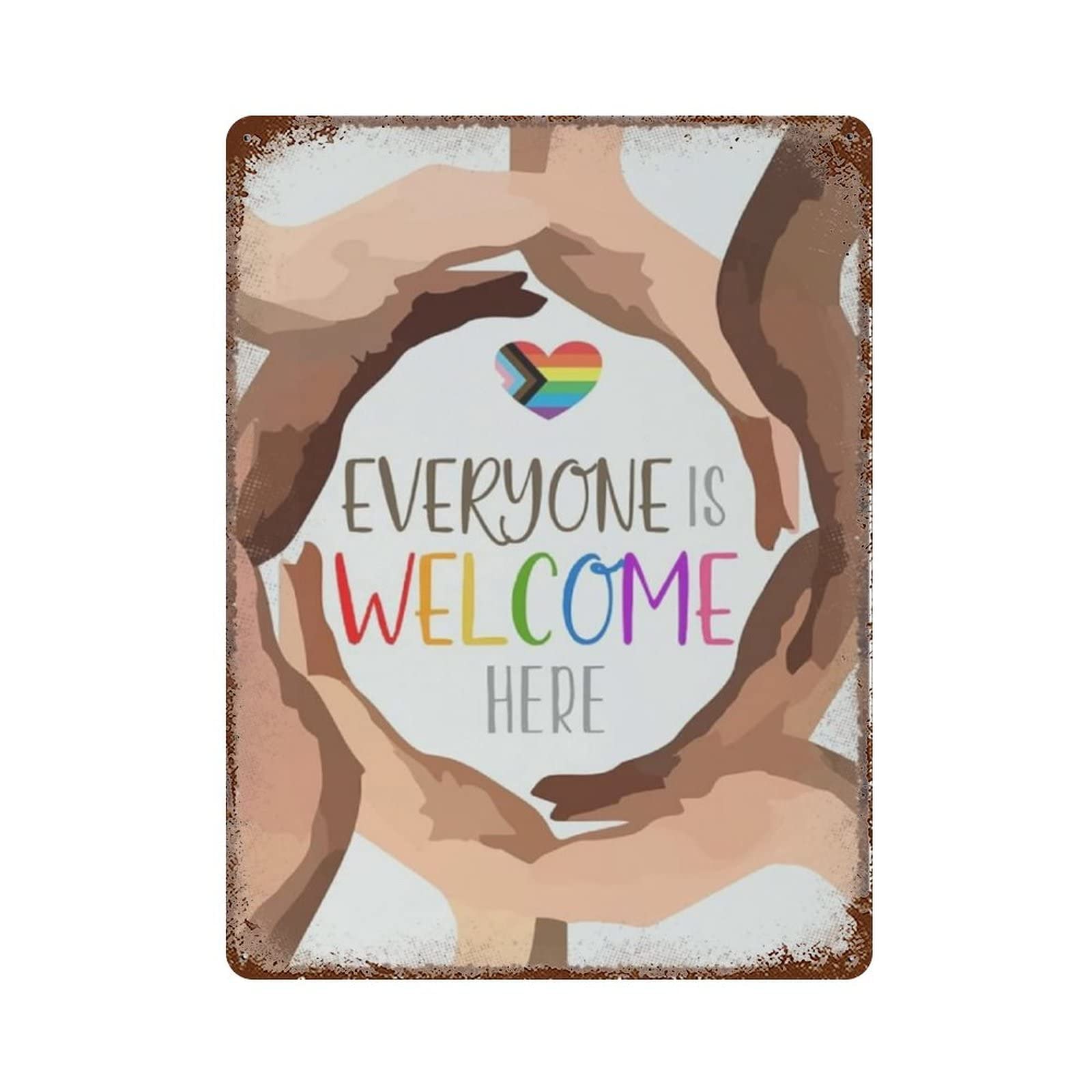 AOOEDM Everyone Welcome Here Sign Vintage Metal Sign Tin Sign for Home Bar Pub Kitchen Man Cave Tin Sign Wall Decor Poster Wall Plaque