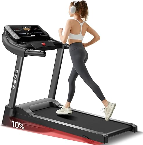 UMAY Fitness Home - Cinta de correr plegable con sensores de pulso, 3.0 HP silenciosa sin escobillas, capacidad de 300 libras (negro o gris)
