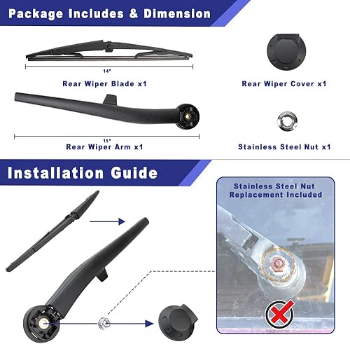 Miniatura 2 de Conjunto de limpiaparabrisas trasero compatible con Jeep Commander 2006-2010, repuesto 5174877AA, 05174877AA, 55156514AB, 05174876AA
