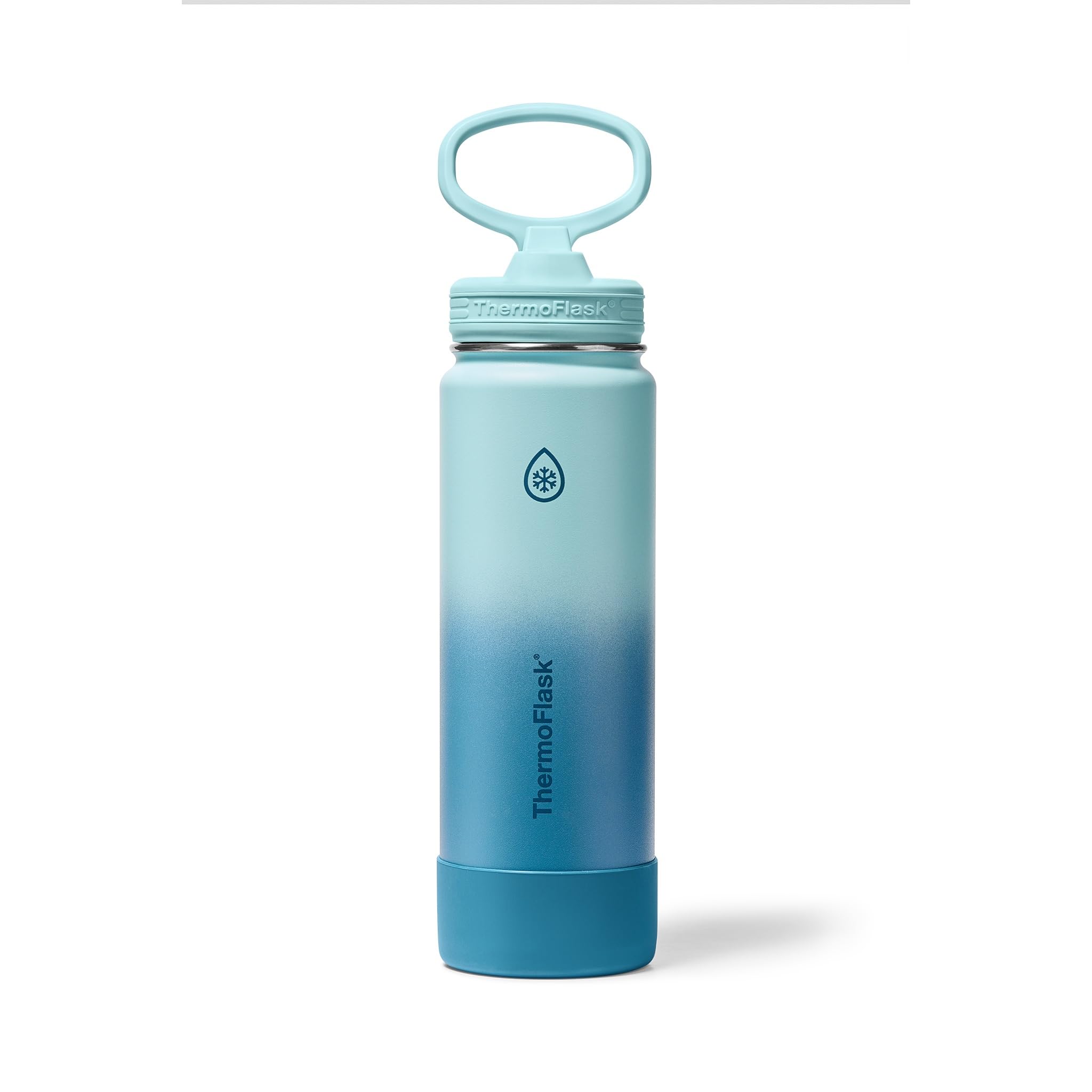 ThermoFlask 24 oz Double Wall Vacuum Insulated Stainless Steel Water Bottle with Straw Lid Ocean Waves