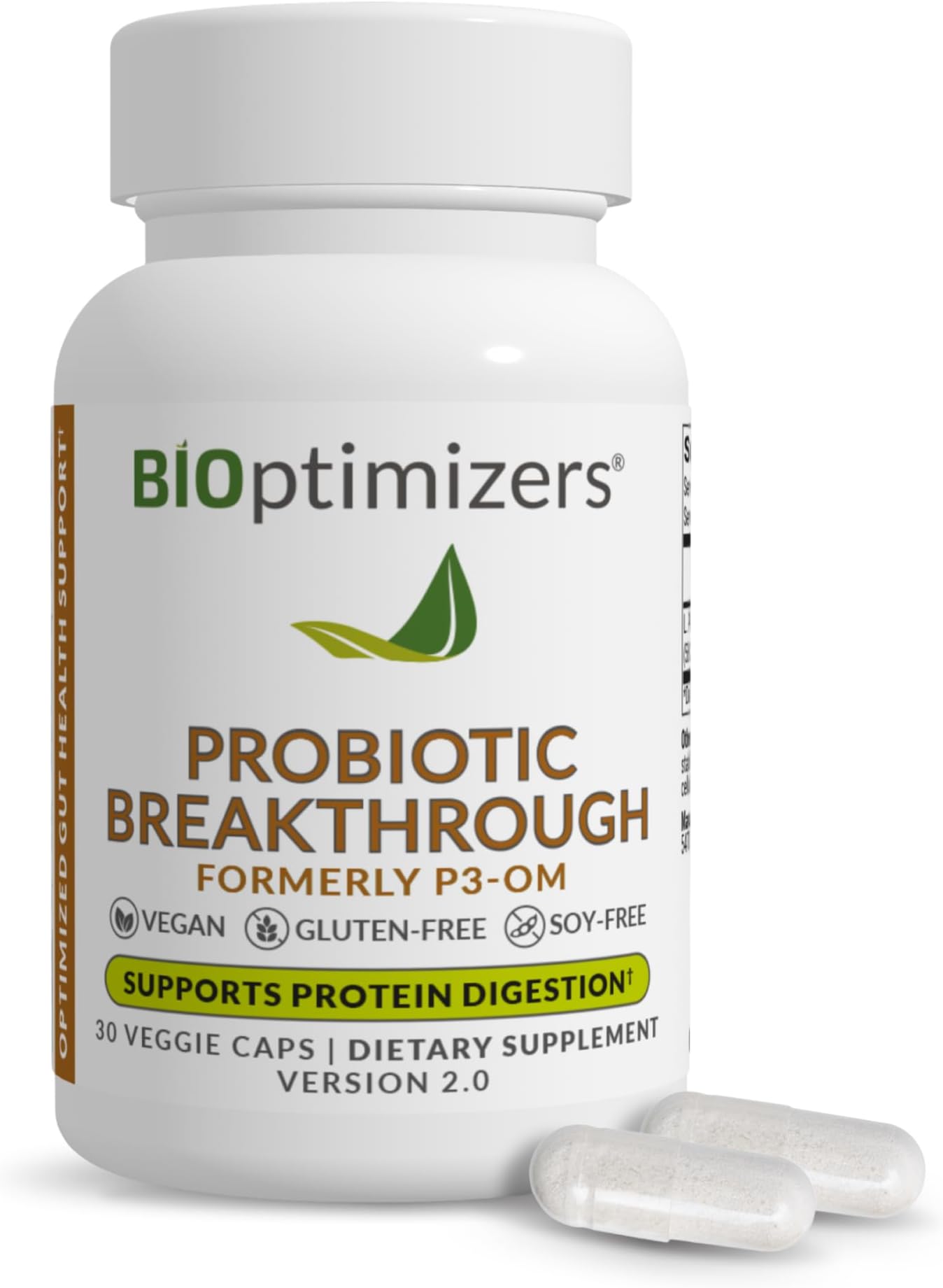 BIOptimizers Probiotic Breakthrough โ Lactobacillus Plantarum OM Probiotics & Prebiotics Health Supplement for Gut, Digestive & Immune Support Probiotics for Women Men Elderlyโ 30 Vegan Capsules