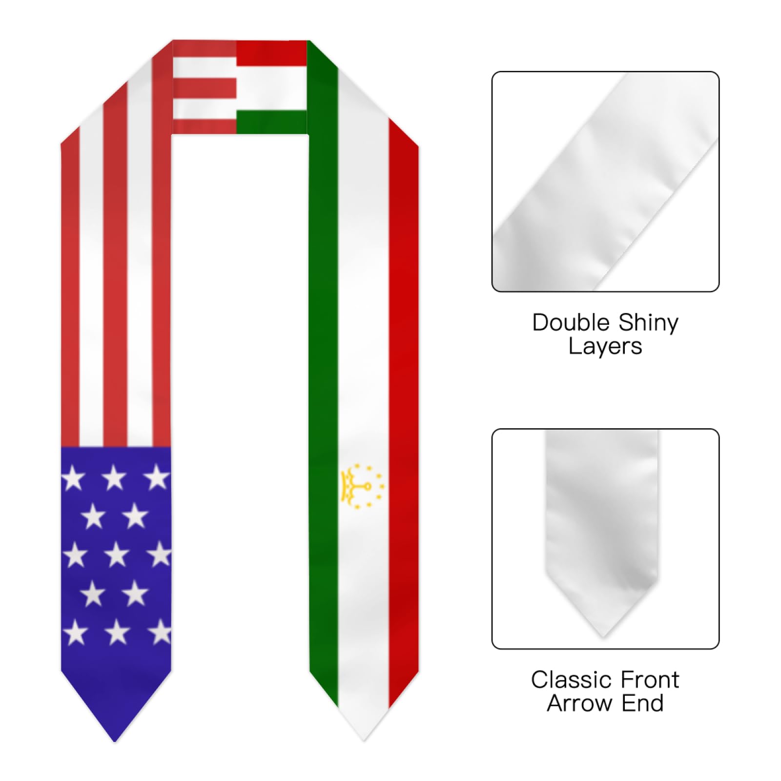 Tajikistan Tajik America Flag Graduation Stole Sash Shawl for Men Women Thickened Scarf for International Students Teachers Study Aboard Graduate Gift 72 inches Unisex