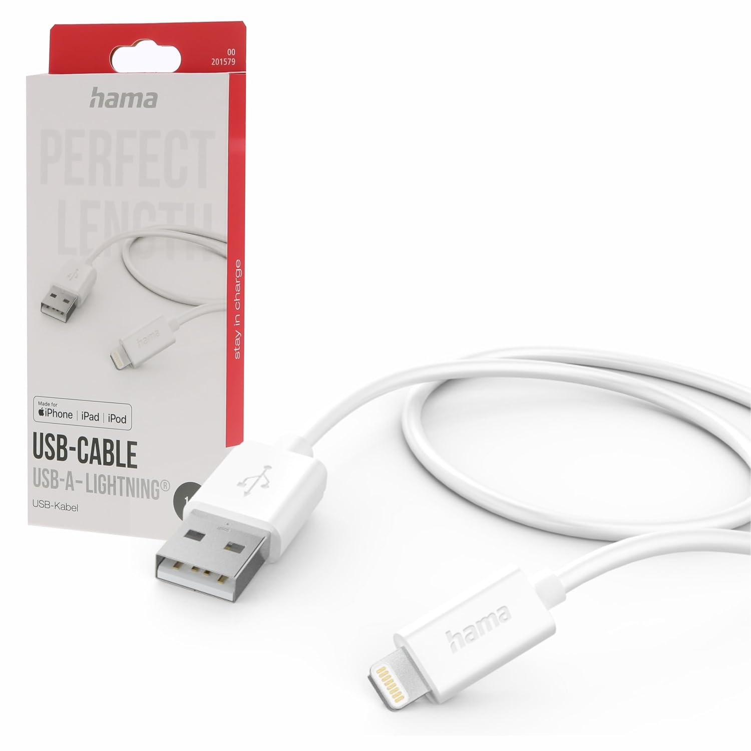 Hama iPhone USB-A Lightning Cable (Charging/Data/Data Cable, USB-A 2.0 Male to Lightning, 1.5m, MFI Certified, 480Mbits, iPad/iPhone 13/12/11/XS/XR/X/8/7/7+/6s/6/5/SE2020) White