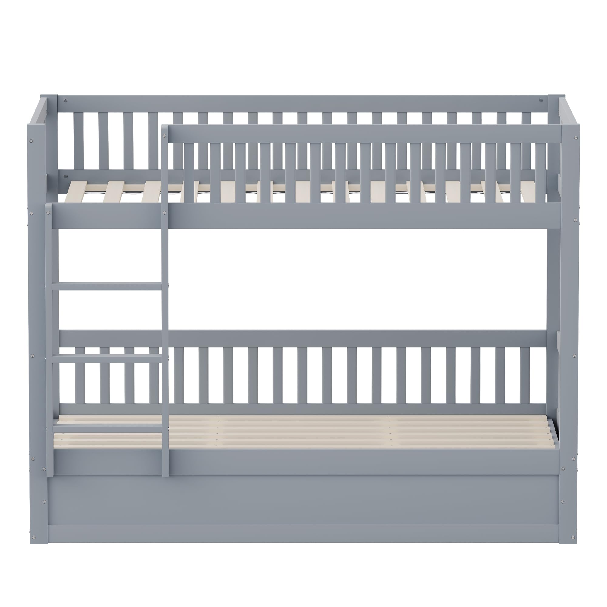 Idemon Letto a castello per bambini 90 x 200, letto idraulico in legno massiccio, stabile e durevole, con vano portaoggetti, letto per ragazzi (grigio)