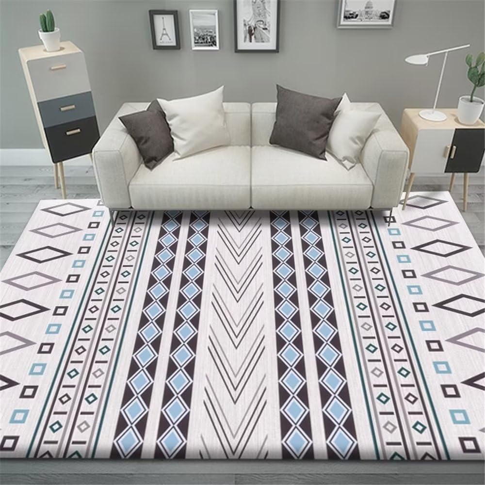 Tapis bleu à rayures géométriques 120x160cm pour salon et chambre