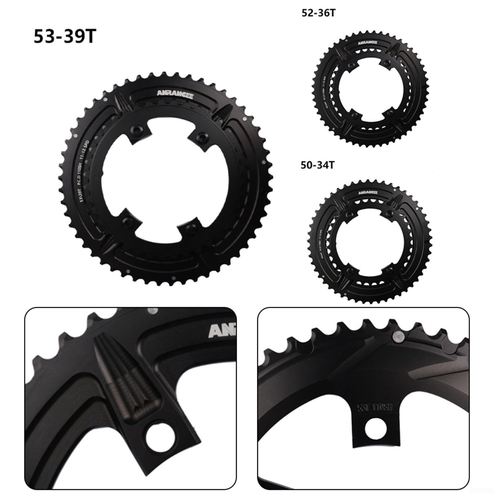 Set di corone per bici da strada per 105/Ultegra/Dura-Ace (50-34T/52-36T/53-39T), 7075-T651 in alluminio lavorato a CNC doppia corona 110BCD, compatibile con guarniture R7000/R8000/R9100 (34/50T)