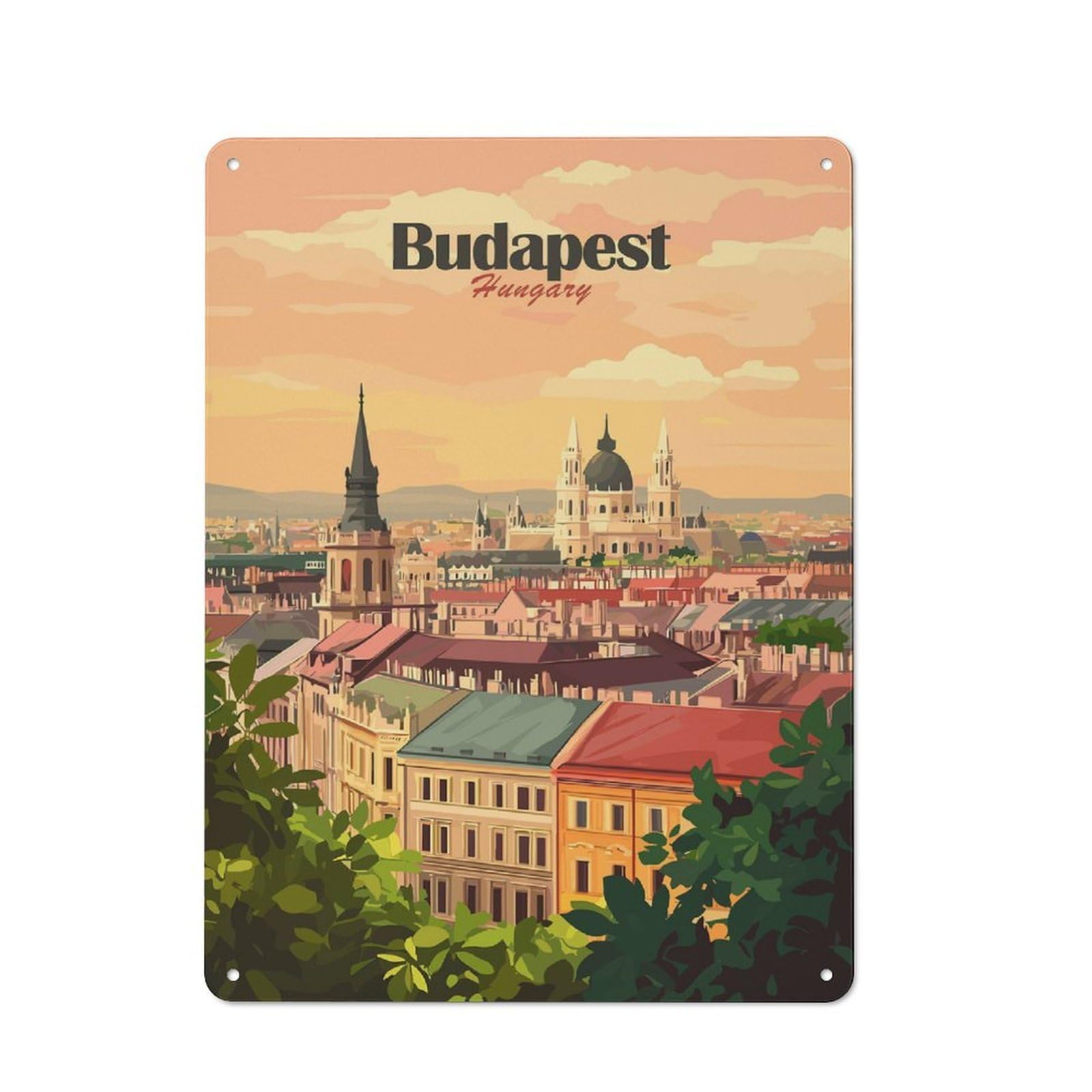 Junmoney Style-2 Vintage Tin Sign 40X30cm With Budapest Cityscape(2) For Hallway Wall, For Home Interiors, Feature Walls And Decorative Displays