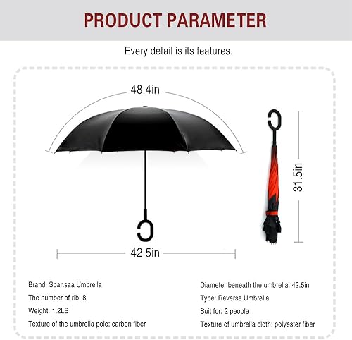 Vista 173 de SIEPASA Paraguas invertido invertido de 49/56 pulgadas, doble toldo extra grande, ventilado, resistente al viento, impermeable, paraguas de golf