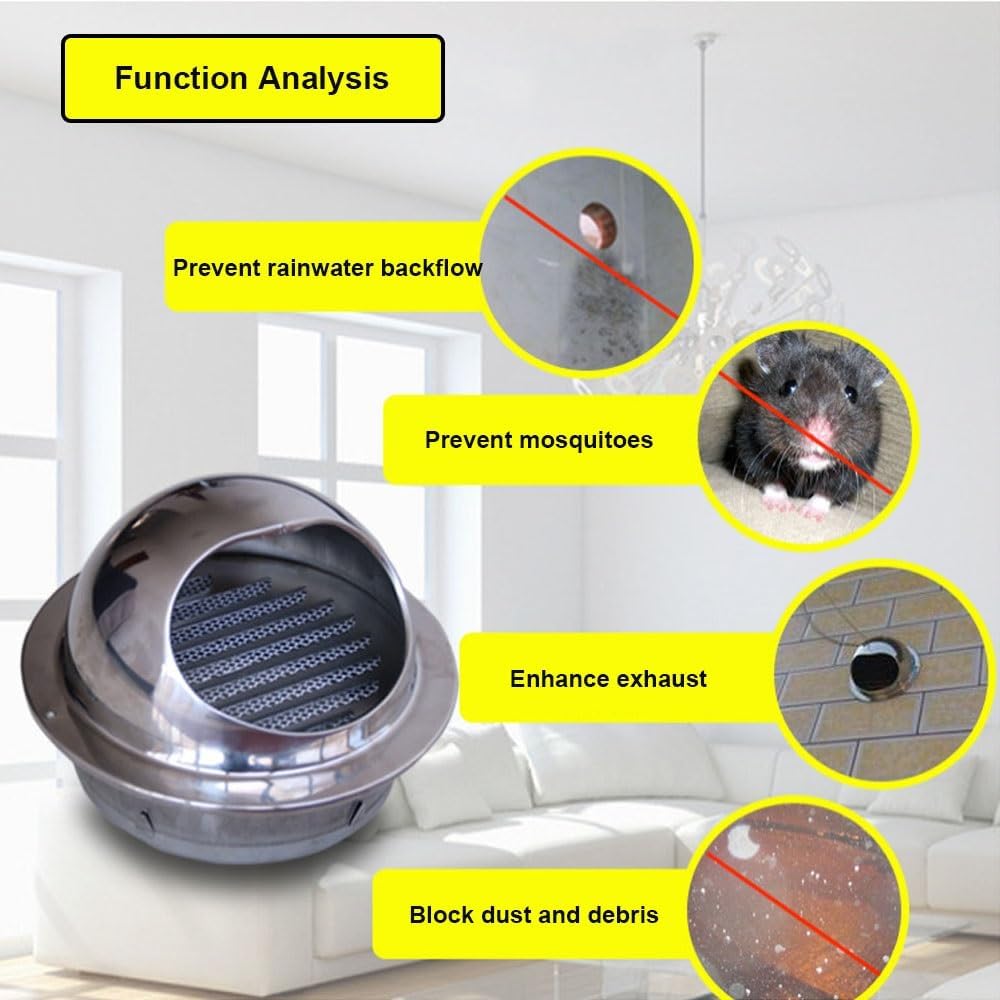 Round Grille Ventilation Cover 2" 4" 6" 8" 10" 12" Wall Ceiling Vent Covers 304 Stainless Steel Air Vent Ventilation Outlet Exhaust Hood Clothes Dryer Vent Cover(300mm-12inch)