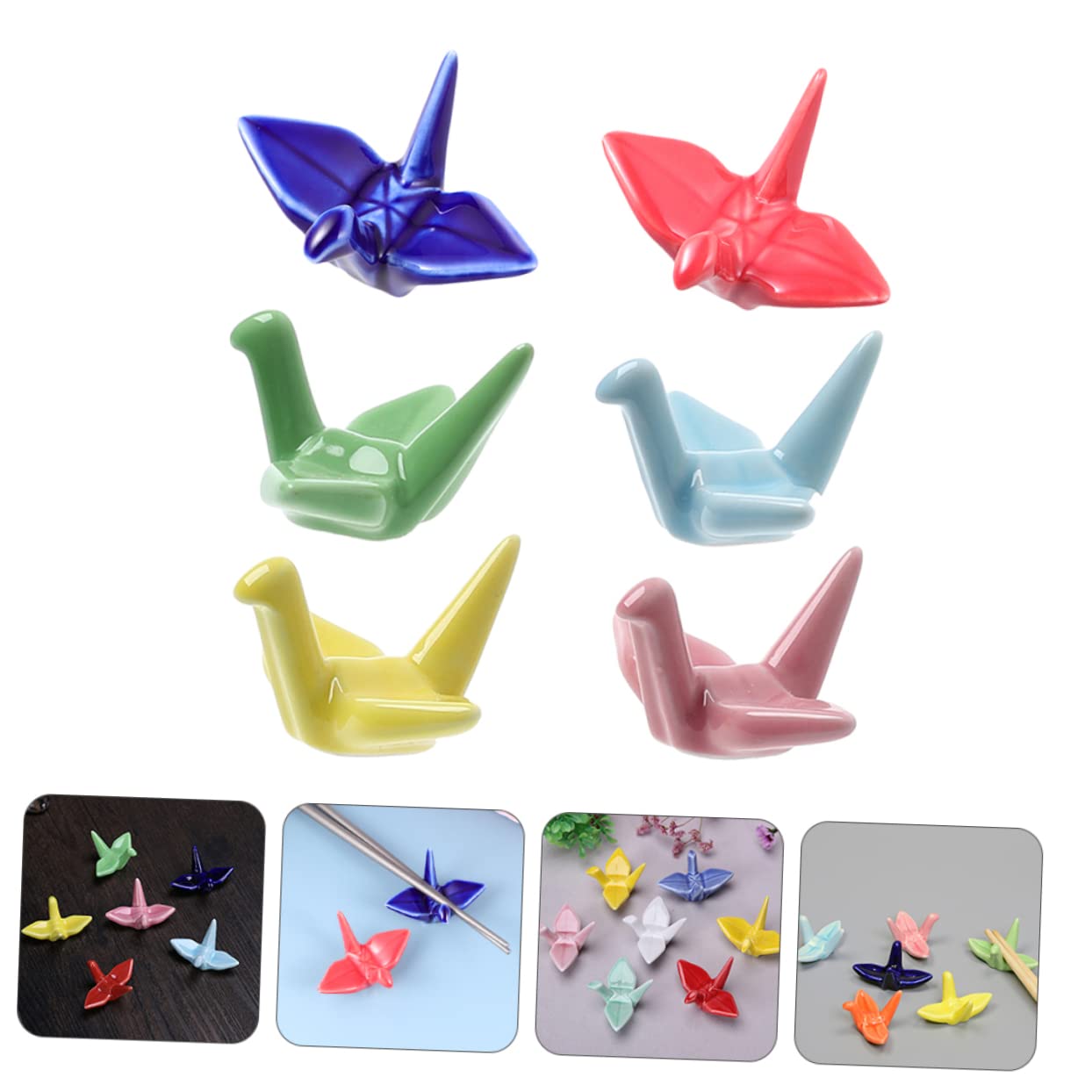 Essstäbchenständer Keramik Papierkranich 6 Stück Essstäbchenablagen Für Sushi Löffel Gabeln Und Messer Glatte Oberfläche Für Küche Und Tisch 1.97X1.57X1.38In