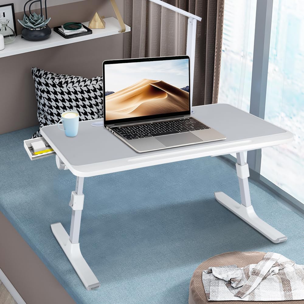Stolik do łóżka, składany, na sofę, do nauki i czytania, przenośny laptop 60 x 40 x 27 40 cm (lampa stołowa), szary
