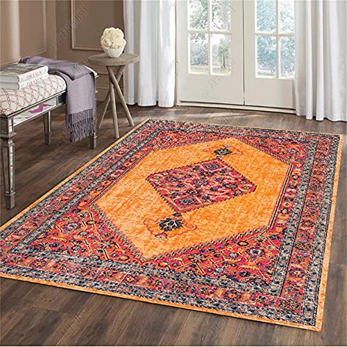 Webteppich Teppich Für Küche Ornamente Wohnzimmer Großer Teppich Orange Vintage Blumenmuster...