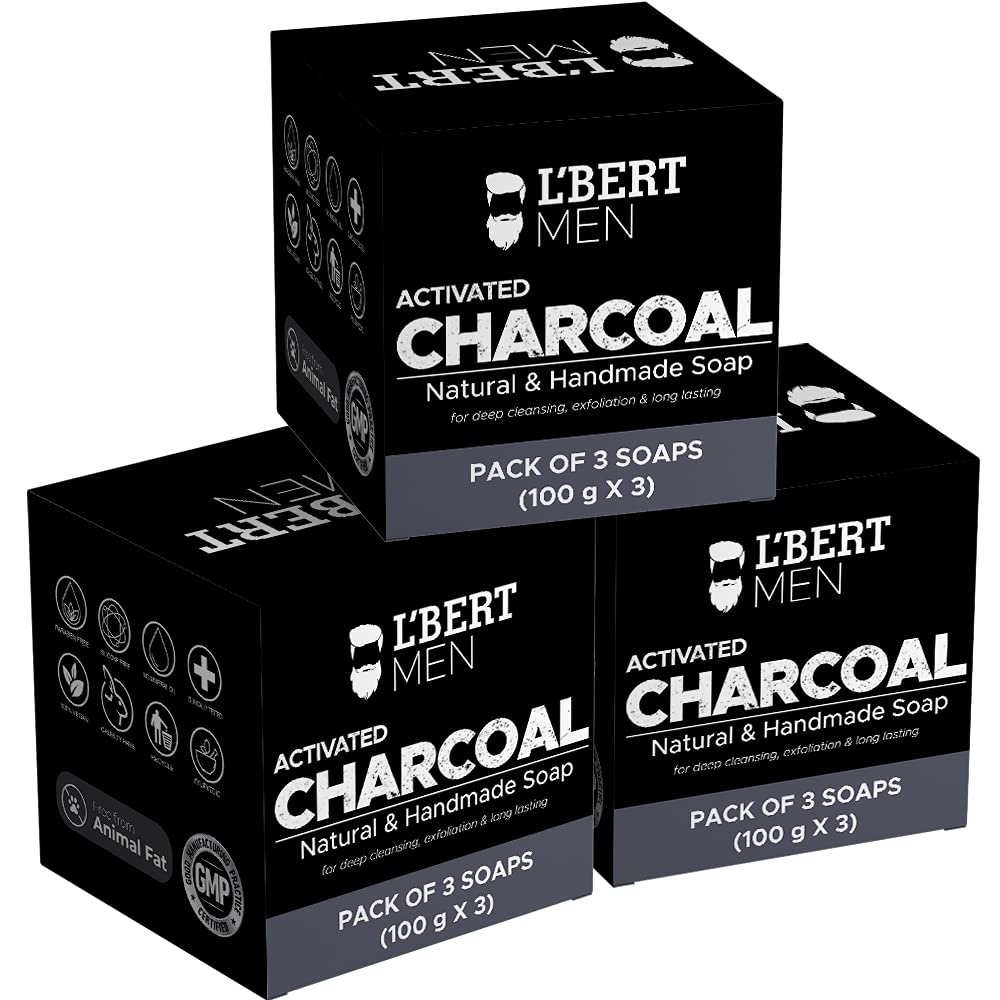 L'BERT Activated Charcoal Soap for Skin Whitening, Deep Cleansing & Exfoliation for Men & Women, Natural Organic Handmade Soap - 100 G, Pack of 9 (Paraben Free)