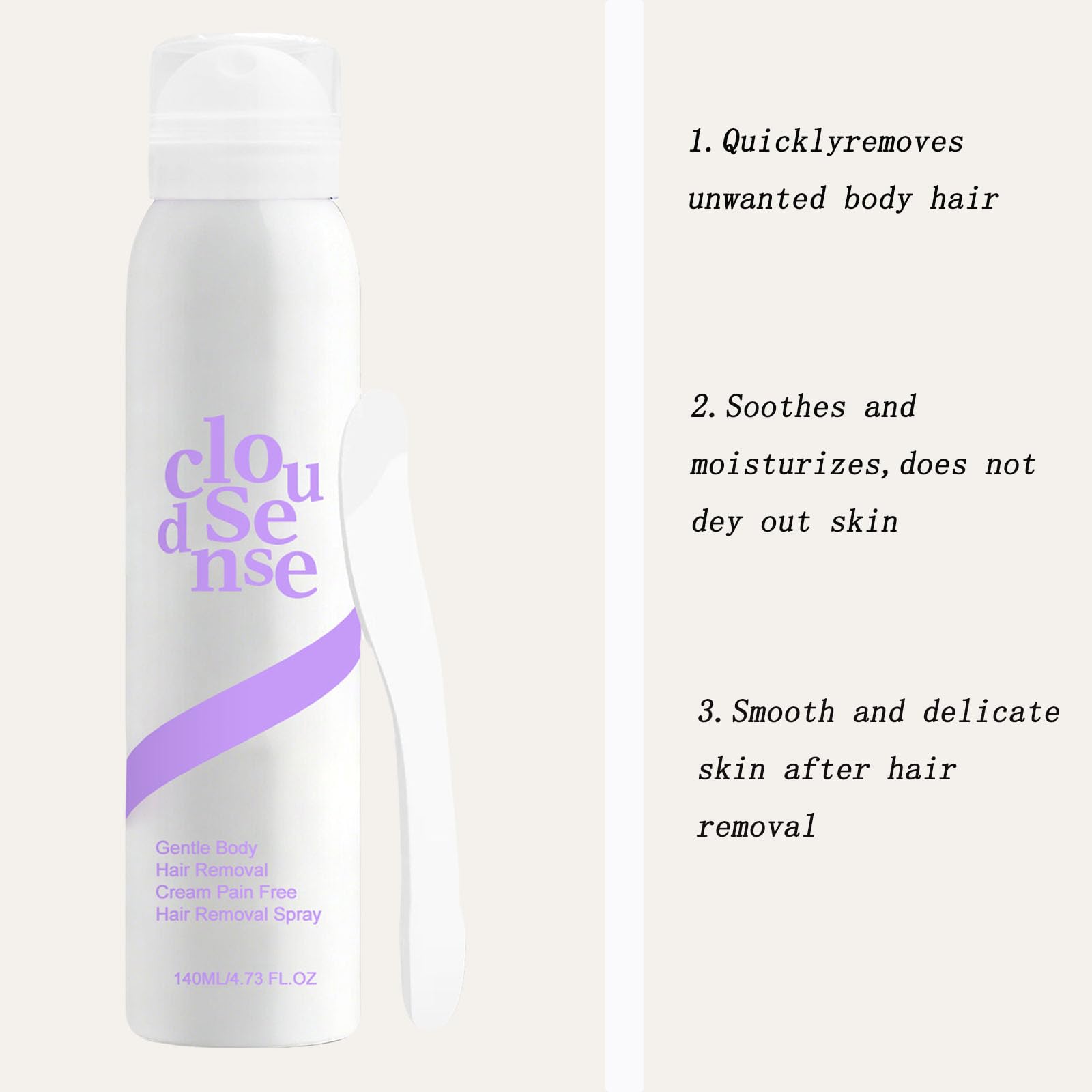 Kit Spray Depilación Lisa para Mujeres y Hombres, Bikini Indoloro, Piernas, Axilas, Depilador de Acción Rápida para Piel Sensible, Depilador Corporal Delicado con Aloe y Ácido Hialurónico (3PCS)