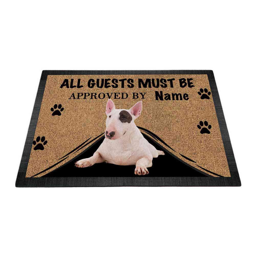 Spersonalizowana wycieraczka z napisem My Love Dog Bull Terrier 'Welcomes' All Guests Must be Approved 60 cm x 40 cm