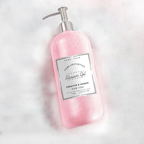 Miniatura 5 de Botella de plástico dispensador recargable de 32 onzas, paquete de 2 con bombas de acero, recipiente vacío multiusos transparente de 1 litro con