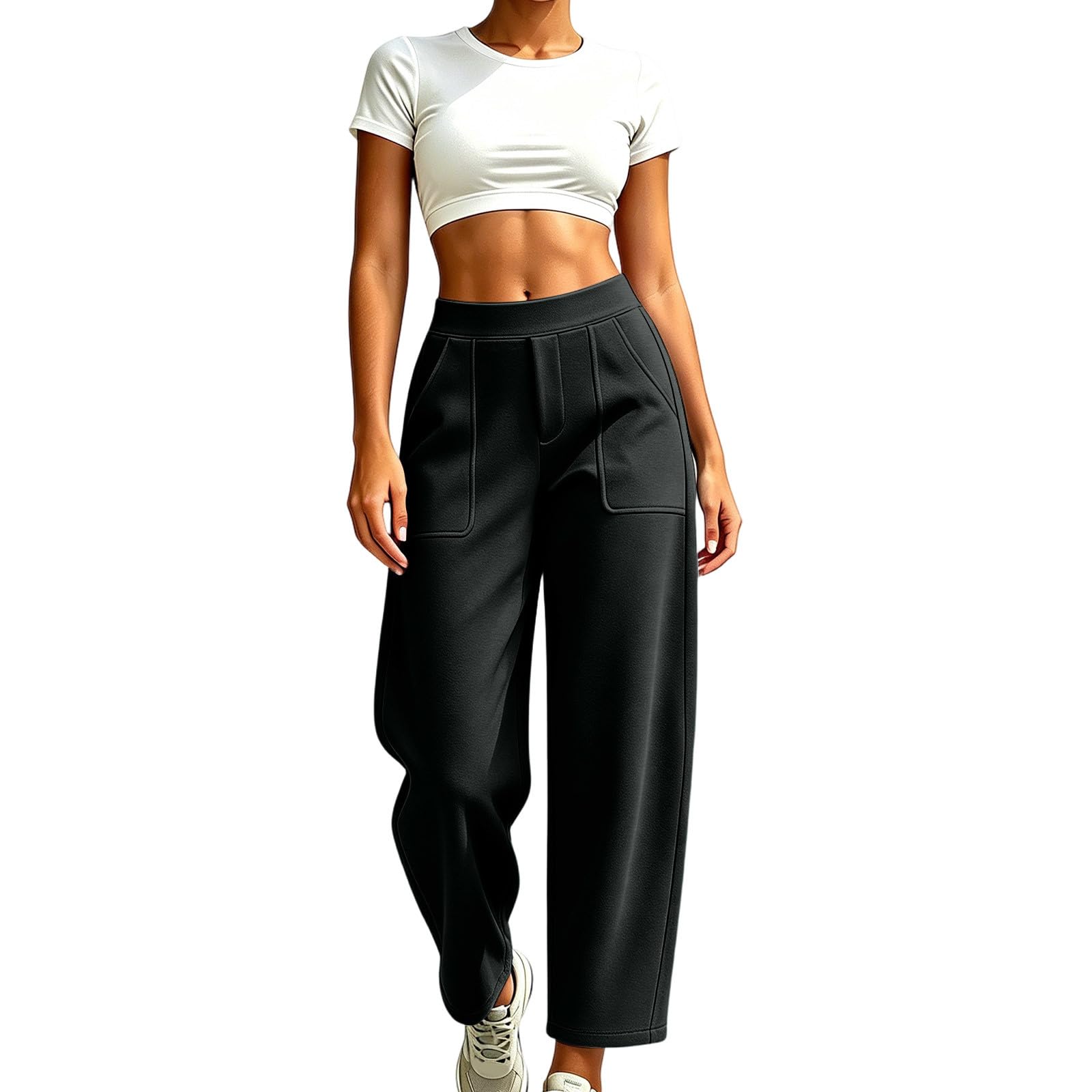 Generico Pantaloni Tuta Donna Pantaloni Baggy con Tasche Morbidi e Comodi Pantalone Jogger in Cotone Larghi e Leggeri Pant Lunghi Tinta Unita Pantalone Sportivi con Coulisse per Yoga e Fitness