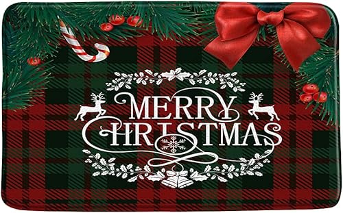 Miniatura 3 de Sunhe Tapete de baño de gnomo de Navidad, lindo gnomo, folklore, elfos, rojo y negro, búfalo, a cuadros, pino, bolas de Navidad, decoración de baño,