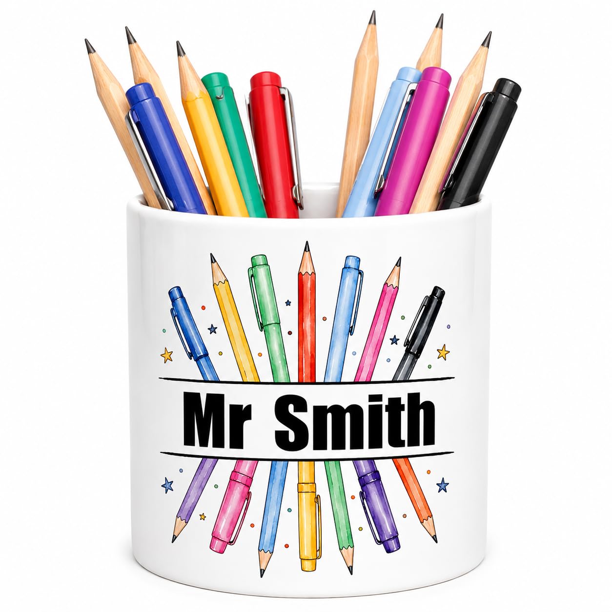 Vacso Trading Personalised Teacher Ceramic Pen Pot – Custom Teacher Name Pencil Holder – Colourful Stationery Desk Organiser Teacher Appreciation Gift