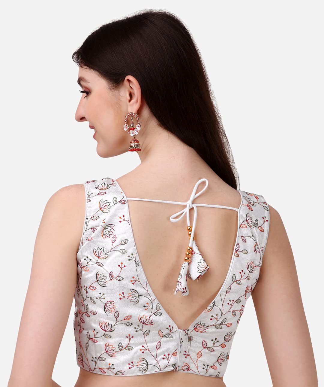 Pujia Mills Womens Sweetheart Neck Sleeveless Saree Blouse(Pihu) (White, 34)