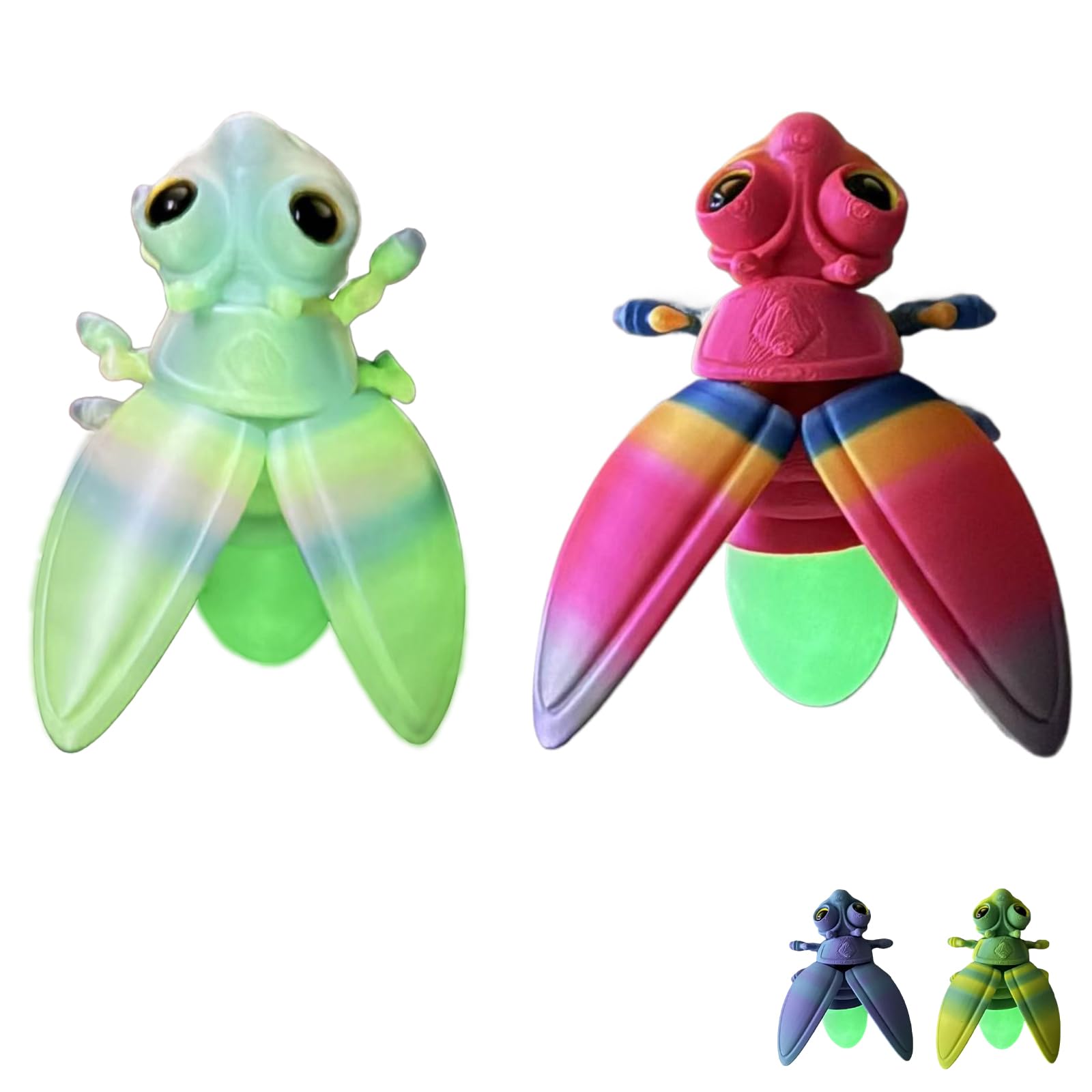 Photo 1 of 2-Pack Luminous Firefly Figurines Refrigerator Door Magnets - Night Glow Decor for Home & Office (Rainbow + Luminous Green)