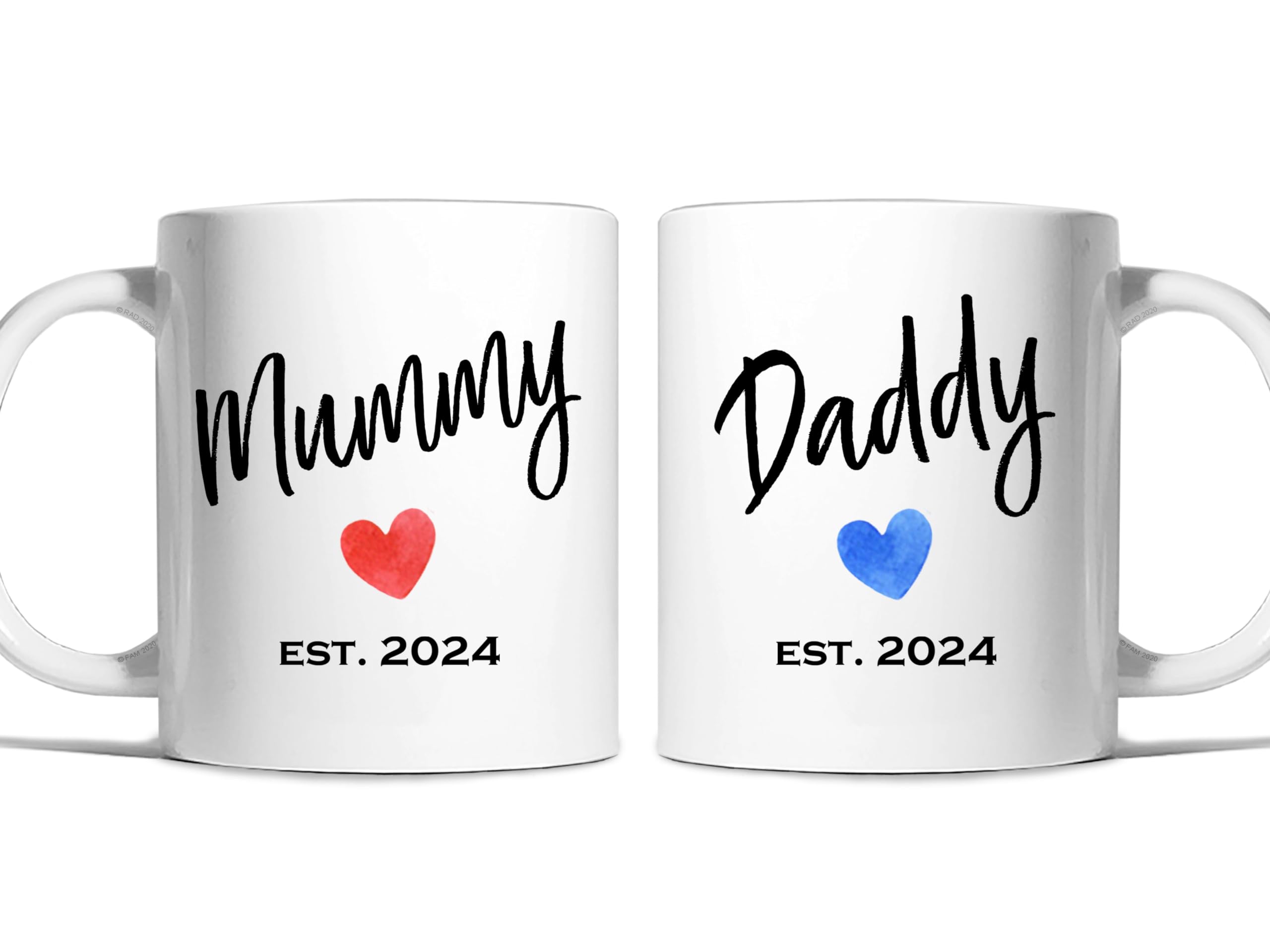 Risk-A Designs Mummy and Daddy Est 2024 Mug Set, Mummy and Daddy Gift Set, Pregnancy Reveal, New Mum and New dad Set of Mugs, New Parents Gift, Gift for First time Parents