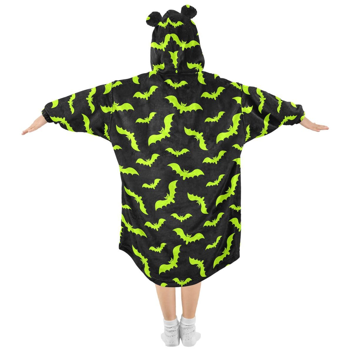 Green Bats dziecięcy koc do noszenia z kapturem oversize bluza koc sweter Halloween dla chłopców i dziewcząt w wieku 3-14 lat