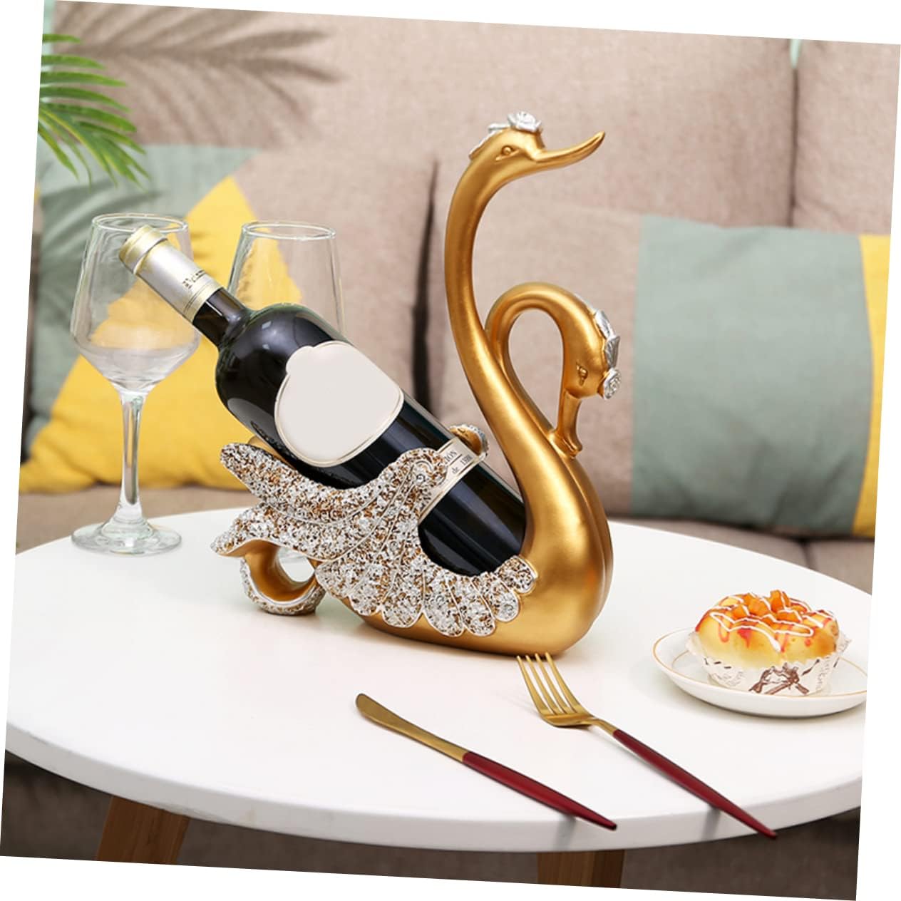 Swan Bottle Holder Stand Elegant Resin Wine Rack Ornament for Tabletop Decor Non- Design for Home Bar and Kitchen for Wine
